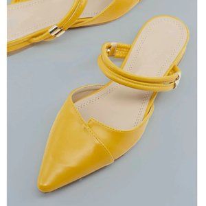 Mustard Yellow Pointed Toed Sling Back Mules Flats